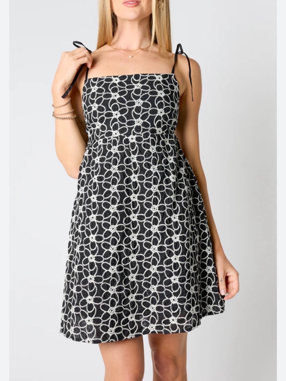 vestique Black Dress with White Floral Eyelet